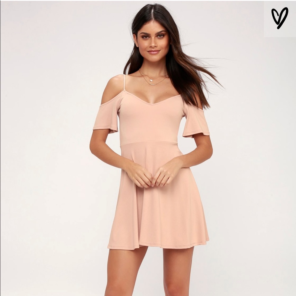 LES REVEURS BLUSH OFF-THE-SHOULDER SKATER DRESS